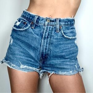 Abercrombie & Fitch Blue Jean Shorts High-Waisted Distressed
